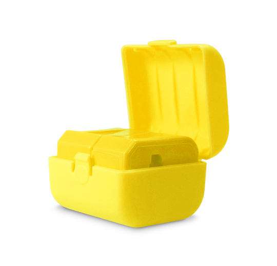 Three pieces of the universal travel adapter. This travel plug adapter is Yellow. The World Traveler Travel Adapter is the perfect compact travel adapter to charge your tech on-the-go.